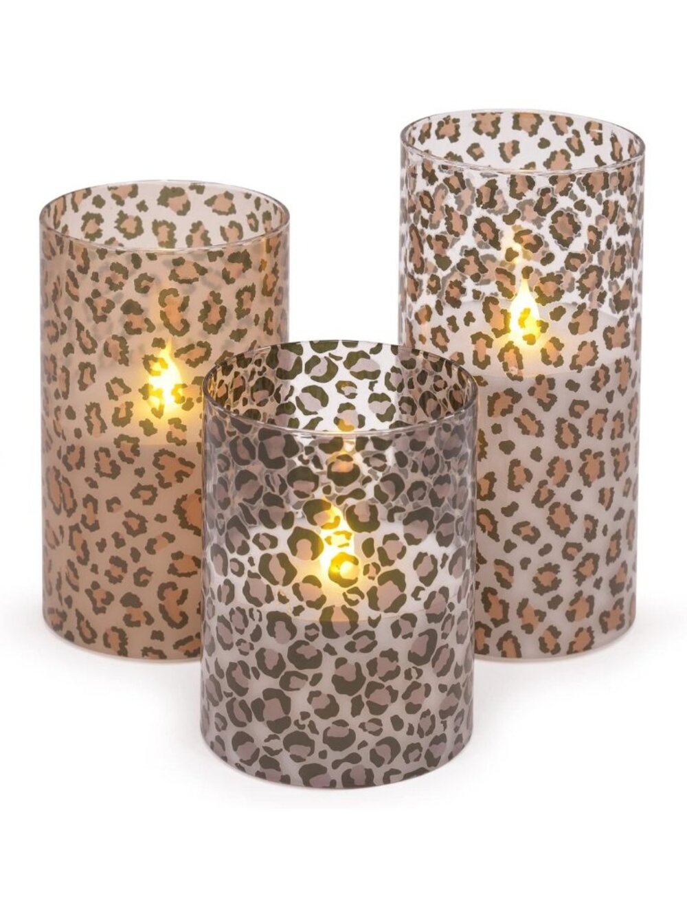Leopard Print LED Pillar Candles Set of 3 - 6 Inch Decorative Home Accent